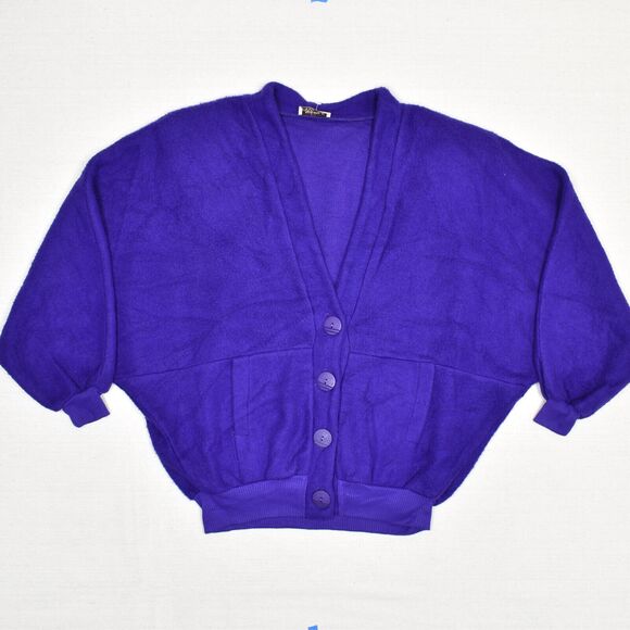 VTG Kathleen for Sweet Herb Women Cardigan Sweater Wool Purple L USA Made Padded - Picture 1 of 8